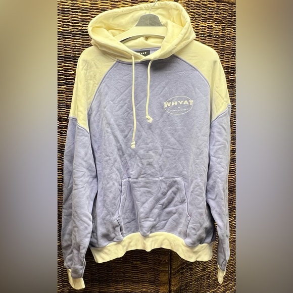 WHYAT- Men's Two-Tone Hoodie - Cream and‎ Lavender. XLarge, piling throughout